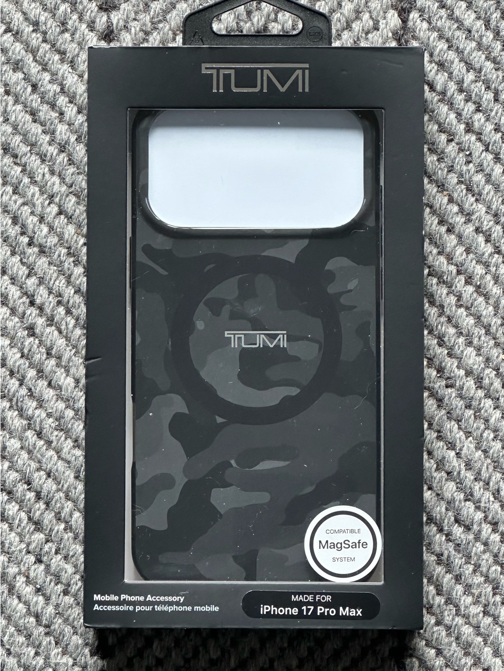 Tumi Black Camo MagSafe iPhone 17 Pro Max Case - Matte Black & Gray - Brand New